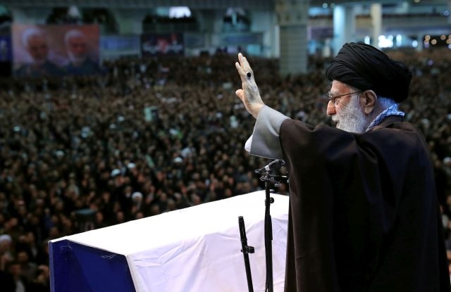 A handout photo made available by Iran's Supreme Leader Office shows Iranian Supreme Leader Ayatollah Ali Khamenei waving to the crowd as he leads a Friday prayer ceremony in Tehran, Iran, 17 January 2020. The supreme leader commented on the nuclear deal and the ongoing tensions with the United States, media reported. EPA/IRAN'S SUPREME LEADER OFFICE HANDOUT HANDOUT EDITORIAL USE ONLY/NO SALES 