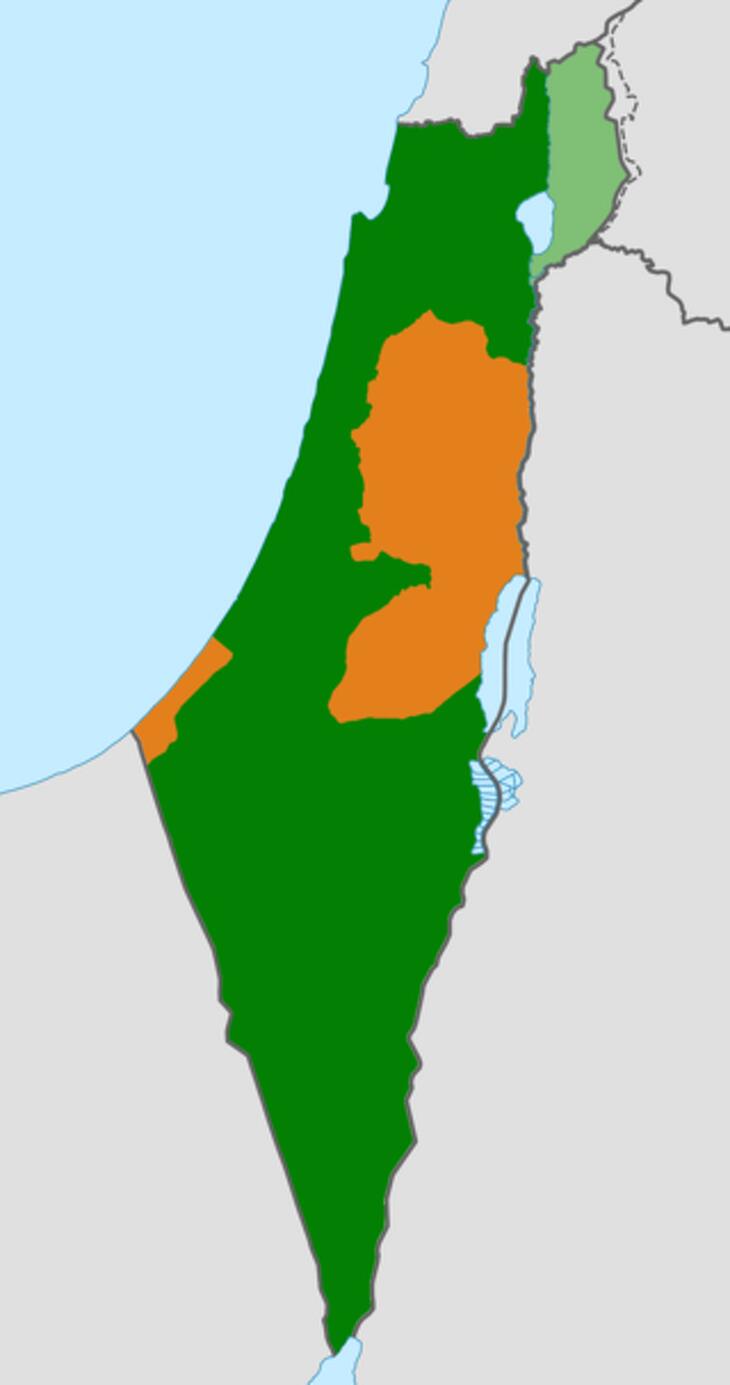 Izrael sötétzöld, Palesztina narancs, a világoszöld pedig az Izrael által megszállt szíriai Golán-fennsík