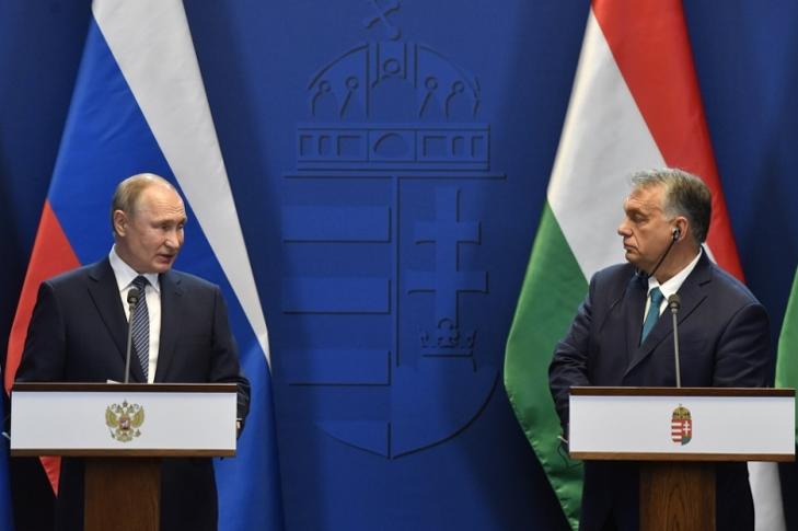 Orbán Viktor és Vlagyimir Putyin sajtótájékoztatója Budapesten 2019  októberében. (Fotó: MTI/Máthé Zoltán)
