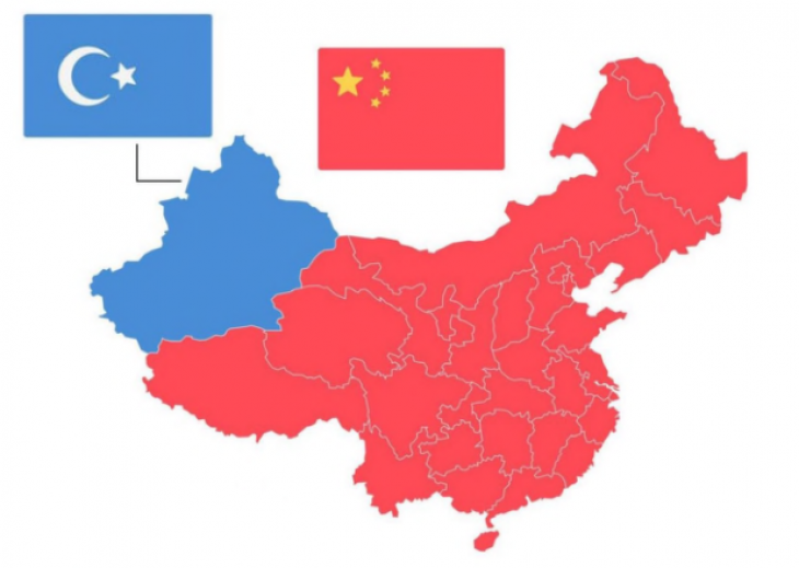 Az ujgurok kék zászlaja és tartománya a vörös kínában.