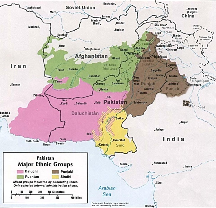 Pakisztán négy fő etnikai csoportja 1980-ban. Forrás: CIA / The University of Texas / Wikimedia Commons