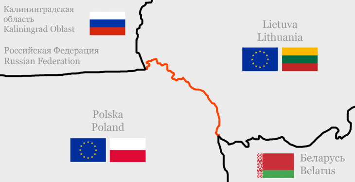 A lengyel-litván határ, az úgynevezett Suwałki folyosó elválasztja az Oroszországhoz tartozó kalinyingrádi exklávét Fehéroroszországtól. Fotó: Wikipedia