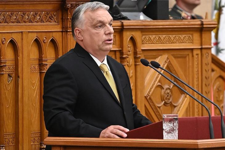 Orbán Viktor beszédet mond eskütételét követően az Országgyűlés ülésén 2022. május 16-án. MTI/Máthé Zoltán