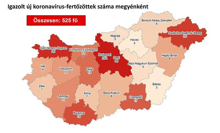 Térképen a koronavírus-fertőzöttek: Budapesten van a legtöbb beteg 