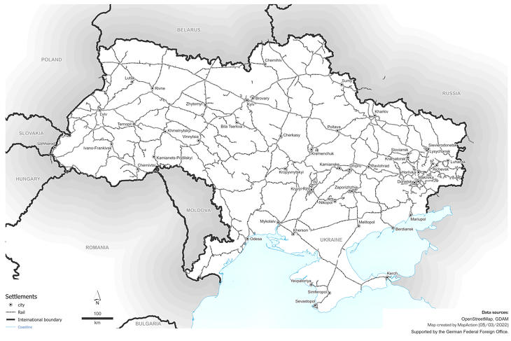 Az ukrán vasúthálózat. Kép: Mapaction