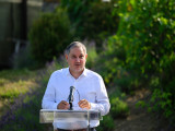 Nagy Márton nemzetgazdasági miniszter beszédet mond a Balaton Wines Visitor Center ünnepélyes megnyitóján Balatonszőlősön 2025. június 12-én. 