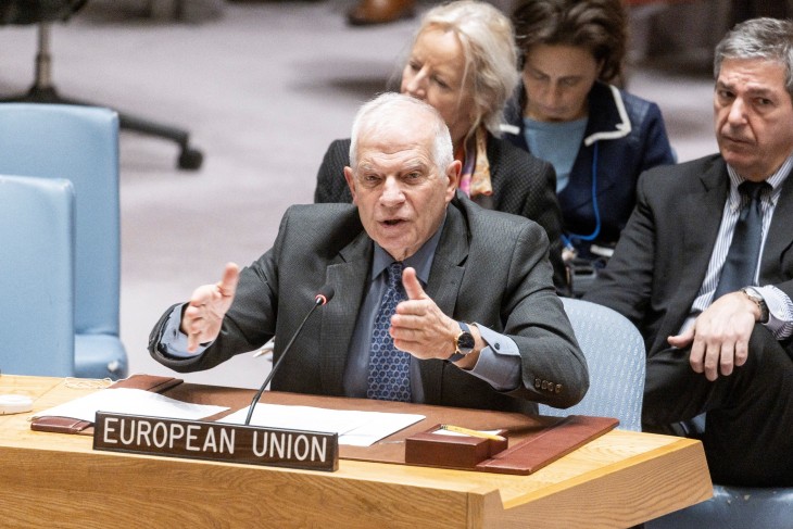 Josep Borrell, az Európai Unió külügyi főképviselője az ENSZ Biztonsági Tanácsának ülésén New Yorkban 2024. március 12-én. Fotó: EPA/JUSTIN LANE 