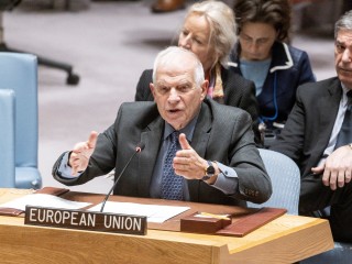 Josep Borrell, az Európai Unió külügyi főképviselője az ENSZ Biztonsági Tanácsának ülésén New Yorkban 2024. március 12-én. Fotó: EPA/JUSTIN LANE 