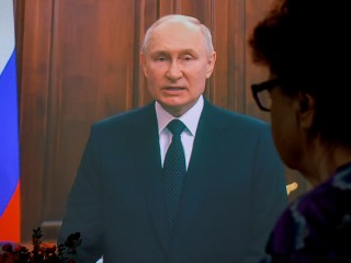 Vlagyimir Putyin televíziós beszéde 2023. június 24-én. Fotó: EPA/SERGEI ILNITSKY 