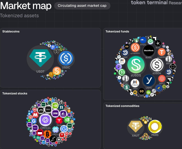 RWA-eszközök térképe. Koncentrált a piac. Forrás: Token Terminal Research, Telegram (muur_posts)