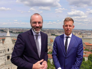 Manfred Weber és Magyar Péter Budapesten 2024. június 14-én
