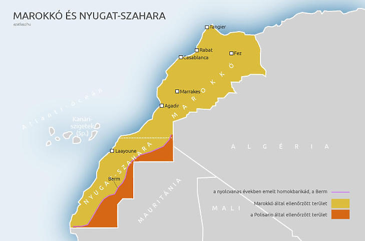 Nyugat-Szahara még mindig forró térség (forrás: azatlasz.hu)