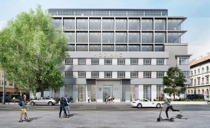 A Modiano irodaház főbejárata a Váci út felől. Fotó: Codic Hungary
