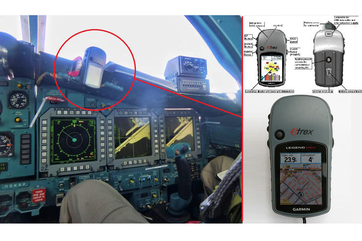 Ukrajnában bevetett orosz harci repülőgép pilótafülkéje egy felerősített civil GPS-es navigációs készülékkel. Saját magukat is lábon lőnék, ha zavarnák a jeleket? Fotó: Defence Blog