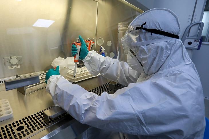 PCR-tesztet végeznek egy laborban - mire ez előkerül, már nyakunkon a járvány. Hogyan lehetne hamarabb előrejelezni? Fotó: EPA / Chamila Karunarathne