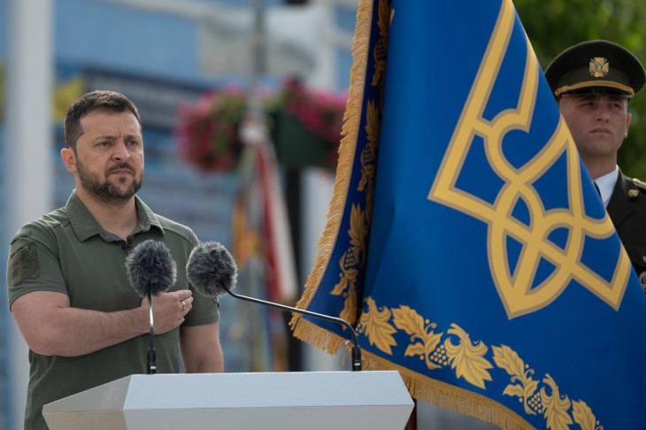 Volodimir Zelenszkij az ukrán államiság ünnepén Kijevben 2023. július 28-án. Fotó: EPA/UKRAINIAN PRESIDENTIAL PRESS SERVICE 