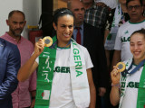  Imane Khelif és Kaylia Nemour algériai aranyérmesek hazaérkezése Algír, 2024. augusztus 12. 