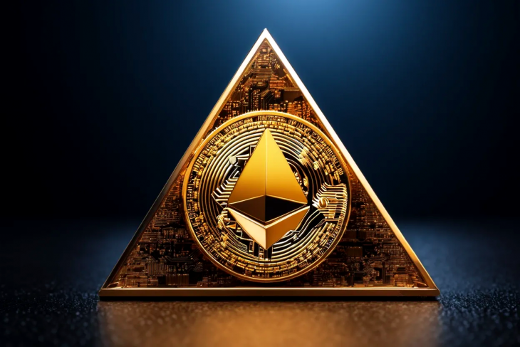 Ethereum-logó egy háromszögben. Piramisjátékot építenek köré? Fotó: Tengr.ai