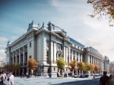 Az egykori Tőzsdepalota felújítás utáni látványterve a Nádor utca felől nézve. Fotó: Tippin Corporation