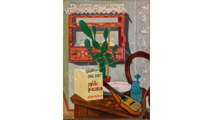 Vörös Géza: Csendélet mandolinnal és Picasso-kötettel 