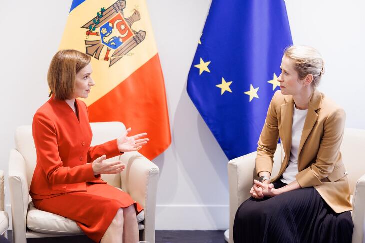 Maia Sandu moldáv elnök az EU főképviselőjével Kaja Kallassal Starsbourgban tárgyal