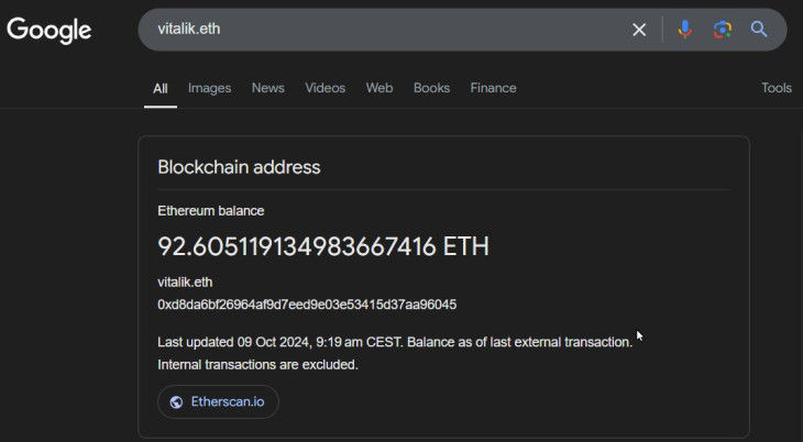 Vitalik Burerin egyik számlája. Forrás: Google.com