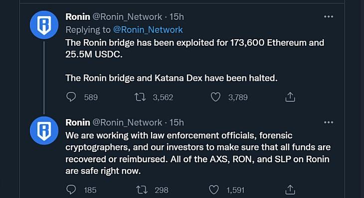 Bejelentés a betörésről. Twitter.com, Ronin Network