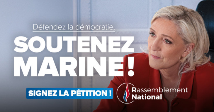A Nemzeti Tömörülés (RN) petíciót gyűjt a Marine Le Pen ellen folyó „politikai per ellen