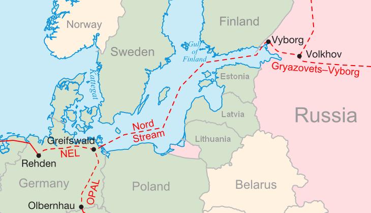 A Nord Stream 2 útvonala (forrás: wikipedia)