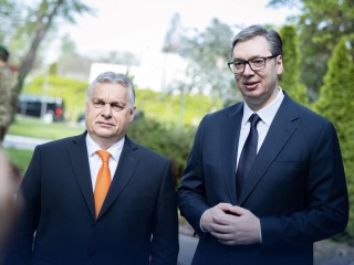 Orbán Viktor miniszterelnök és Aleksandar Vucic szerb államfő Belgrádban 2023. április 22-én. Fotó: Facebook/Orbán Viktor