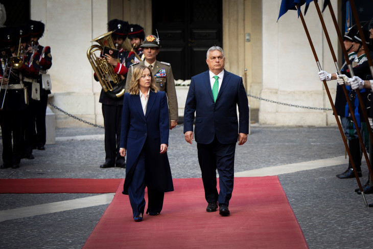 Giorgia Meloni fogadja hivatalában Orbán Viktort Rómában 2024. június 24-én