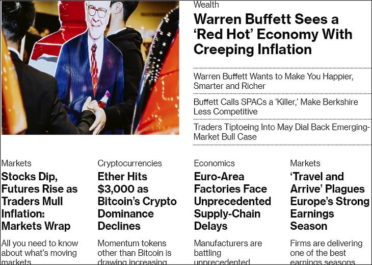A Bloomberg hétfő délelőtti címlapja, alul az Ethereummal (Bloomberg.com)