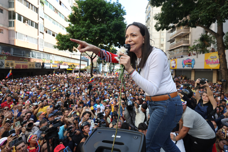 Az idei győztes, María Corina Machado Caracasban 2025. január 9-én