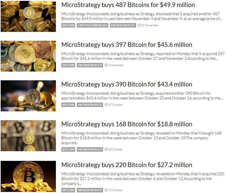 Microstrategy-bejelentések az utóbbi hetekből. Forrás: breakingthenews.net