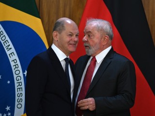 Olaf Scholz német kancellár és Lula da Silva brazil elnök találkozója Brazíliavárosban 2023. január 30-án. Fotó: EPA/Andre Borges   