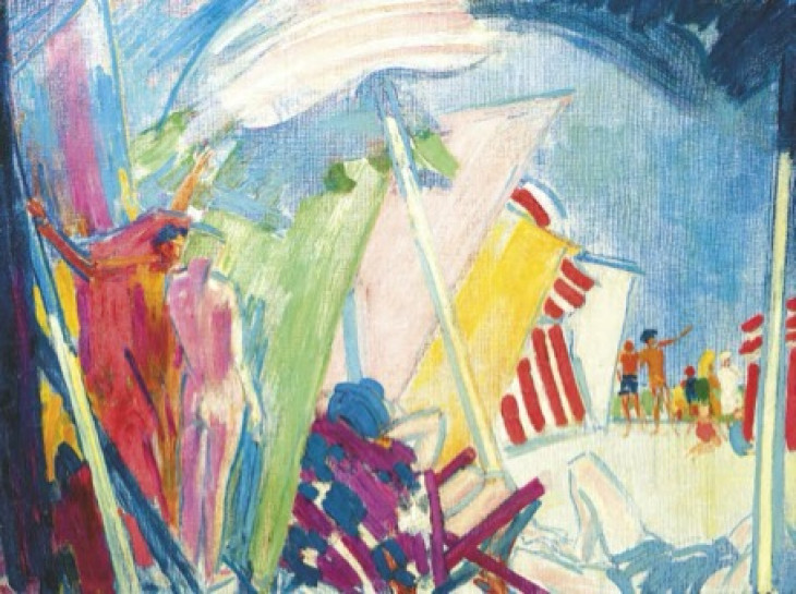 Vaszary János: Tengerpart strandernyőkkel, 1938 körül 