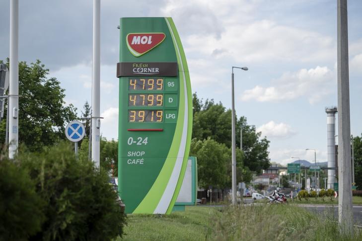 Hatósági üzemanyagárak a Mol benzinkútján Salgótarjánban. Fotó: MTI/Komka Péter
