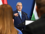 Orbán Viktor miniszterelnök évzáró nemzetközi sajtótájékoztatót tart a Karmelita kolostorban 2024. december 21-én.