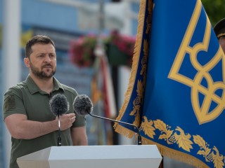 Volodimir Zelenszkij az ukrán államiság ünnepén Kijevben 2023. július 28-án. Fotó: EPA/UKRAINIAN PRESIDENTIAL PRESS SERVICE  