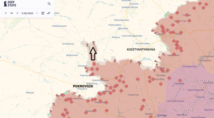 Az orosz előretörés Pokrovszktól északra