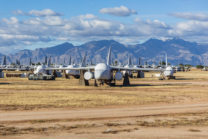 Forgalomból kivont repülőgépek az amerikai Tucsonban. Fotó: Depositphotos