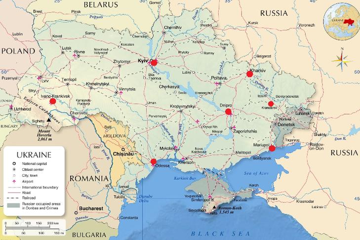 A piros pontok a légitámadások helyeit jelölik. (Forrás: aspeniaonline.ti/Privátbankár.hu)