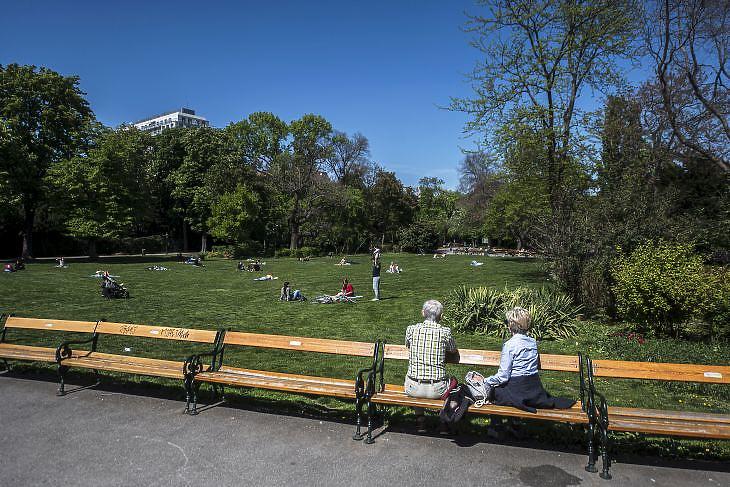 Piknikezők a bécsi Stadtparkban  2020. április 23-án. EPA/CHRISTIAN BRUNA 
