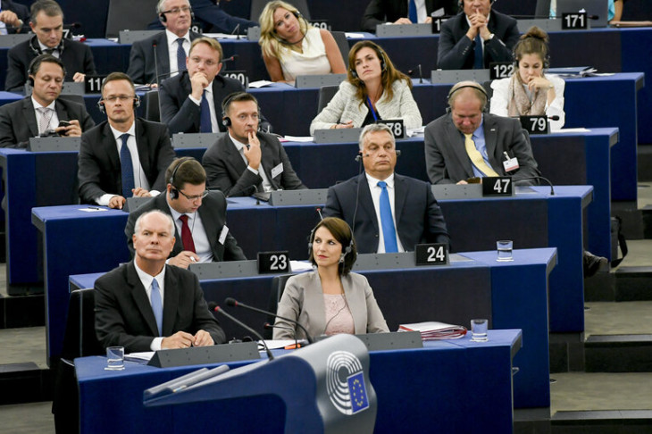 Orbán Viktor és néhány akkori kormánytag az EP Magyarországgal foglalkozó plenáris ülésén Strasbourgban 2018. szeptemberben  