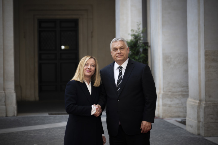Orbán Viktor miniszterelnök és Giorgia Meloni olasz kormányfő találkozója Rómában 2025. április 25-én