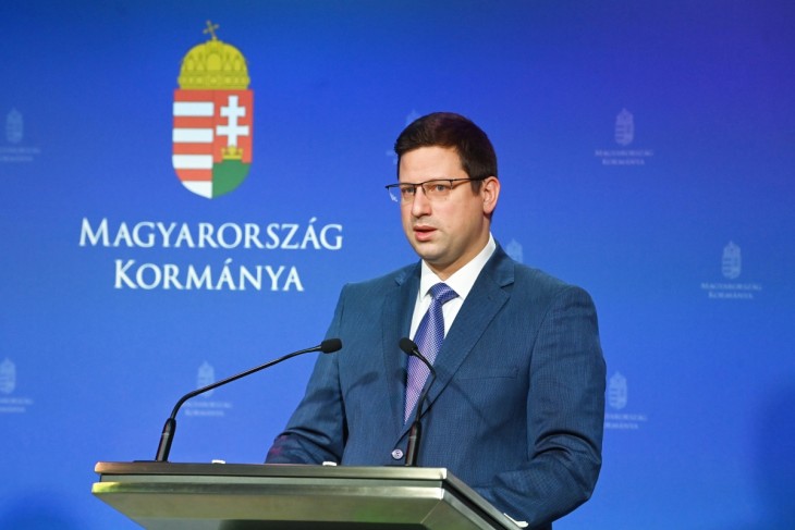 Gulyás Gergely Miniszterelnökséget vezető miniszter a Kormányinfó sajtótájékoztatón a Miniszterelnöki Kabinetiroda épületében 2023. január 12-én. Fotó: MTI/Bruzák Noémi