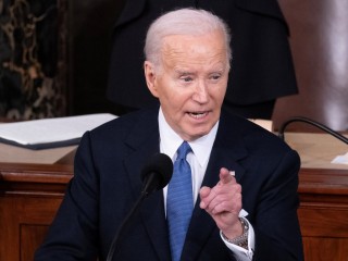 Joe Biden amerikai elnök évértekelő beszéde közben 2024. március 7-én. Fotó: EPA/MICHAEL REYNOLDS  